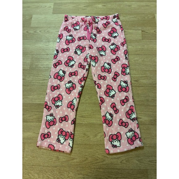 Sanrio Other - Hello Kitty Sanrio Pink Fleece Pajama Pants Polka Dot Bows Sleepwear